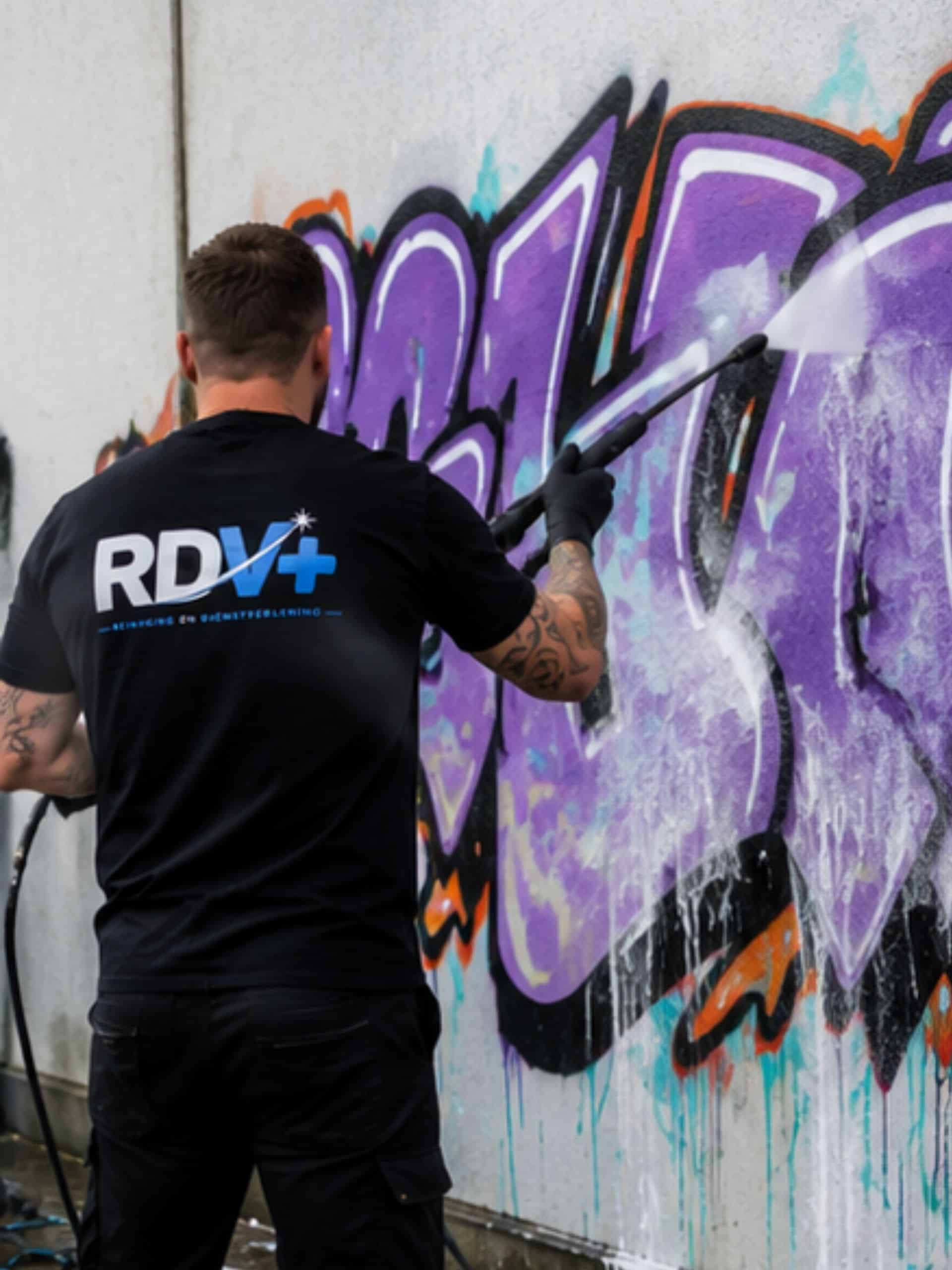 Graffiti verwijderen Groningen RDV Plus muur Hogedrukspuit