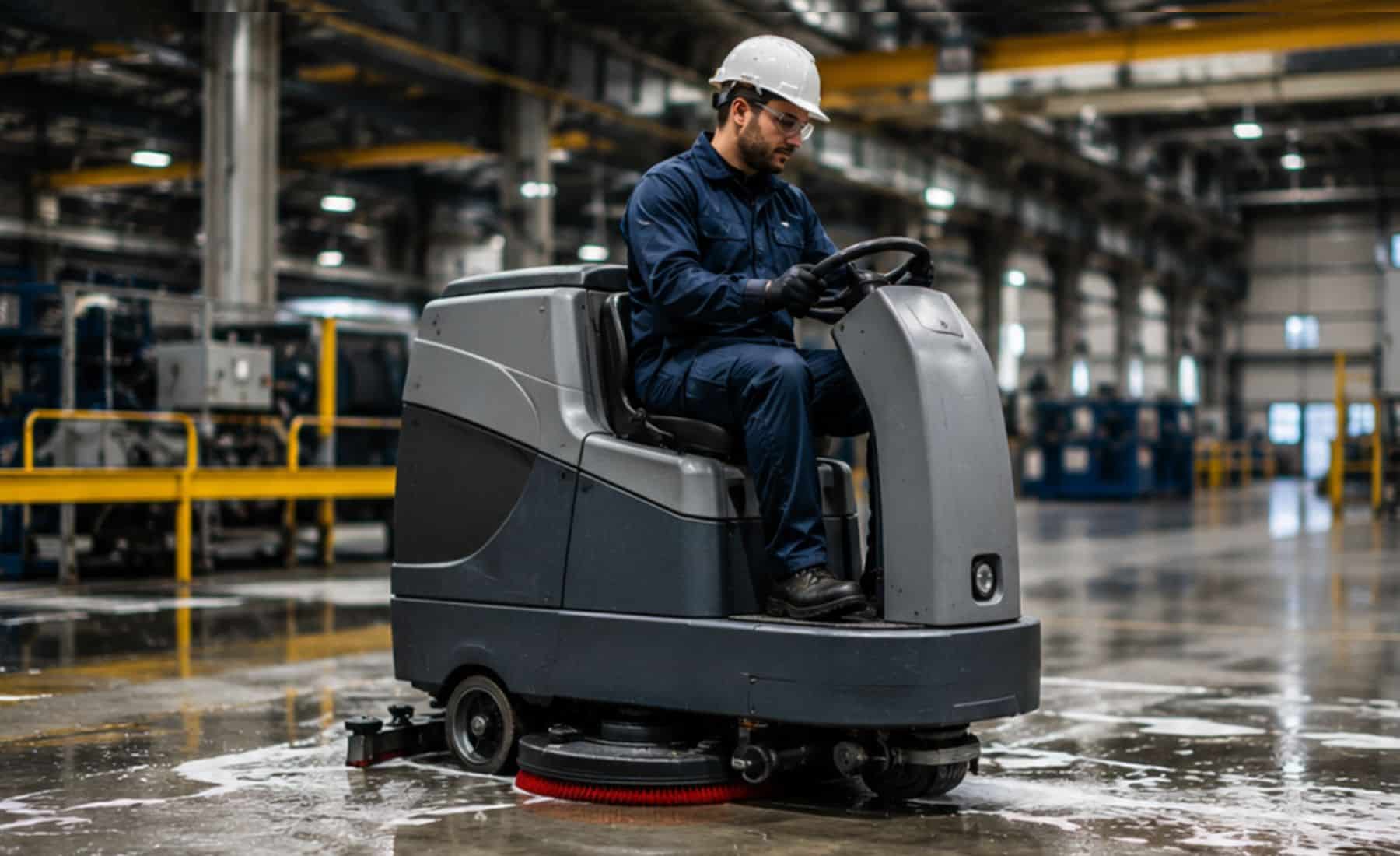 Industriële reiniging RDV Plus Groningen op de vloermachine