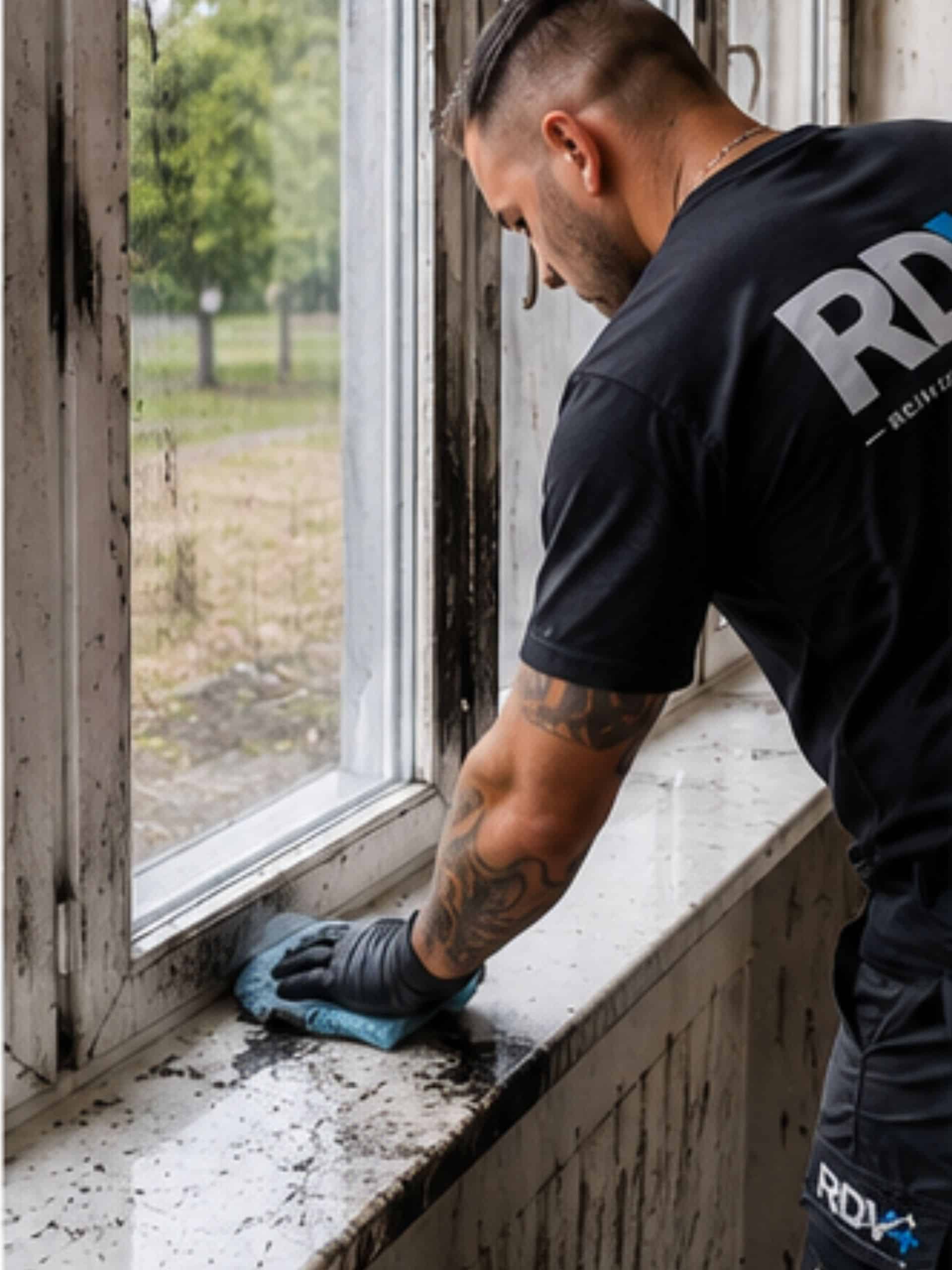 Schoonmaak na schade RDV Plus Groningen vensterbank